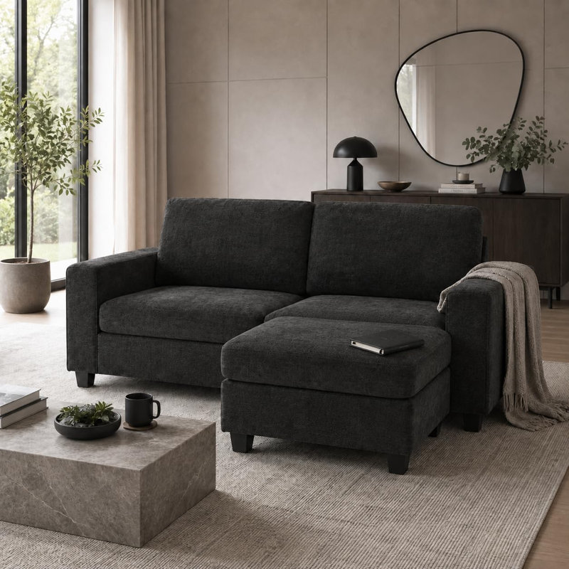 Canapé d'angle en L avec pouf, petit canapé pour salon, Grey