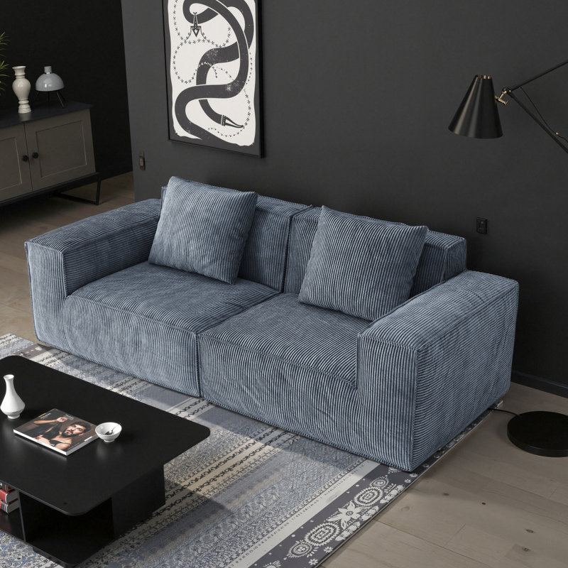 Lit convertible convertible à 2 blocs de tofu, mousse grise avec velours côtelé lavable amovible, compression à vide pour chambre à coucher de style relax, profondeur d'assise large, utilisation à domicile comprimé