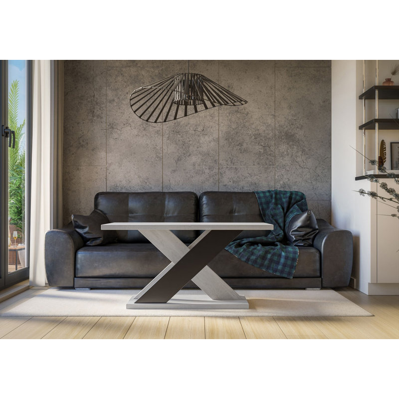 Abiya Cross Legs Coffee Table with Storage, Grey/Black