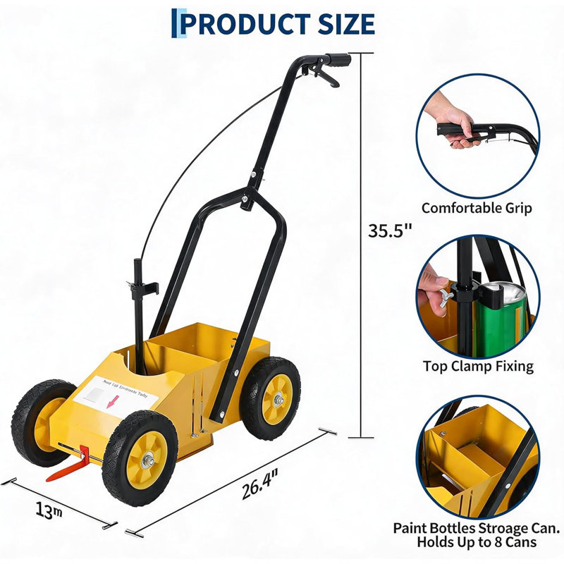 Chariot à rayures robuste et ajustable - Largeur de 2 à 6 po - Compatible avec la peinture aérosol inversée - Idéal pour les stationnements, les pelouses, les champs, le marquage de la route - Outil de jardin extérieur durable - Standard