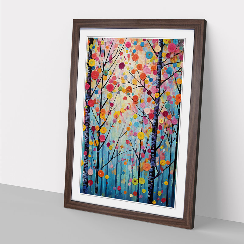 Spring Forest Abstract No.2 - Single Picture Frame Print on Wood, 34cm H x 25cm W x 2cm D, Walnut