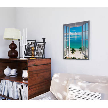 House of Hampton Gartenposter Strandfenster Fensterblick - Strandbilder -  Meer - Palmen