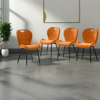 Portable Dining Chairs Set Of 4, Orange Fabric Metal Frame, Modern Kitchen