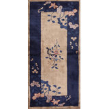 1920s Wool Rectangle Knotted Antique Small Scatter Size Chinese - Peking Ivory Rug