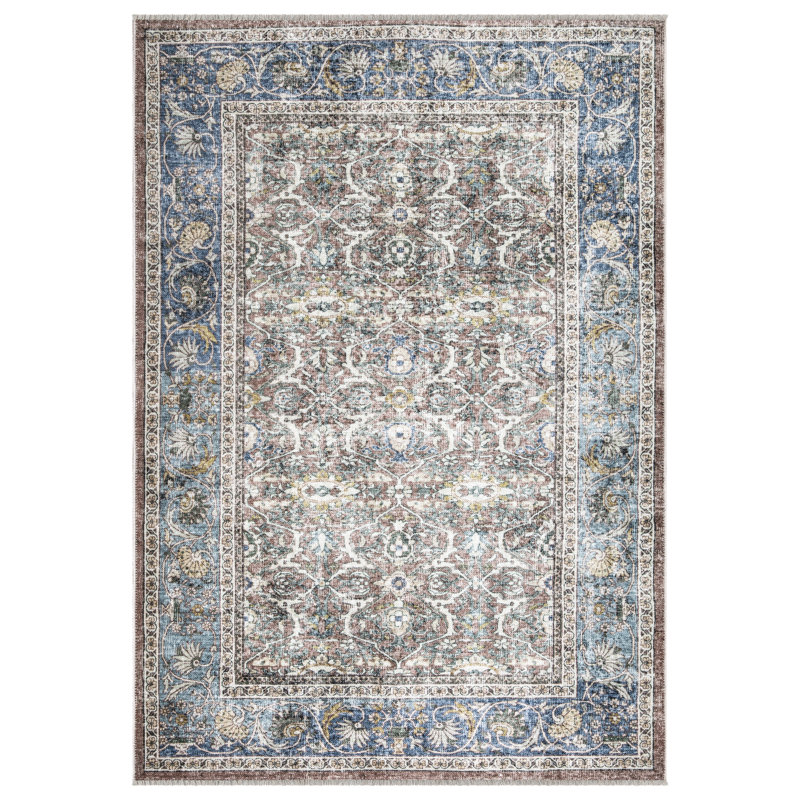Washable Non-Slip Traditional Area Rug - Blue / Red / Brown Rug for Entryway, Hallway, Bathroom, and Kitchen