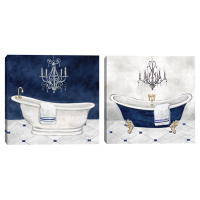 «Navy Blue Bath I and II» par Cynthia Coulter, ensemble de 2 reproductions d'art sur toile