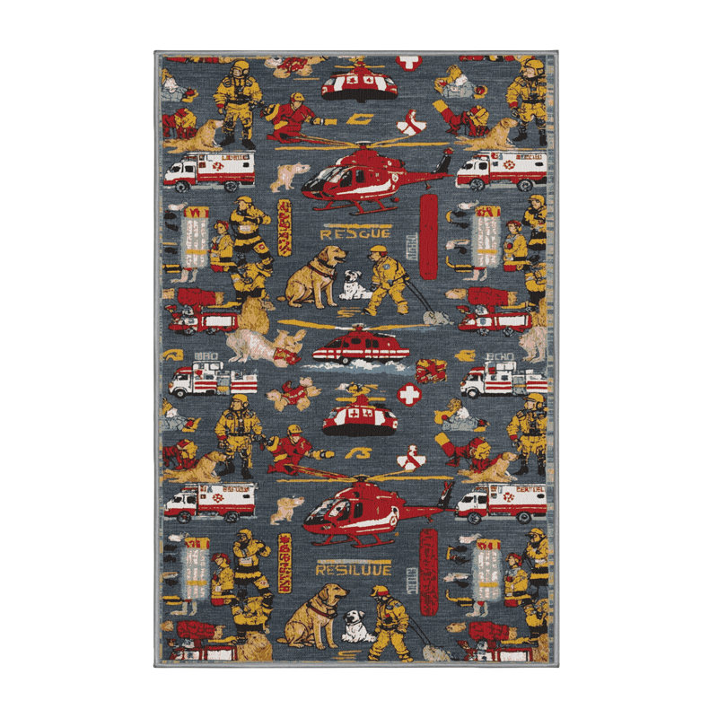 Machine Washable Transportation Gray Area Rug, Rectangle 8' x 12'