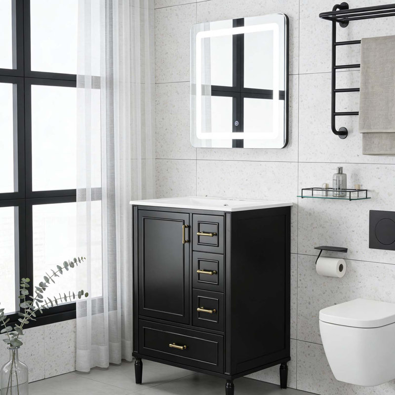 Modern Bathroom Vanity with Ceramic Sink,Soft-Close Door,and Multiple Drawers, Black