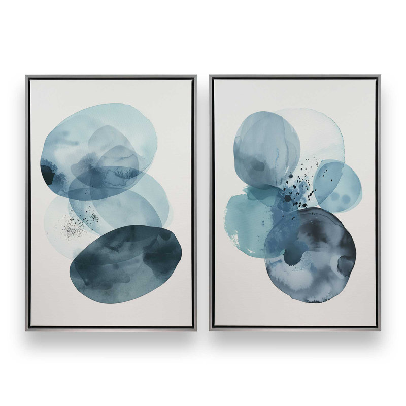 Ensemble de 2 brumes de topaze bleue, H 13 po x l 18 po, Cadre flottant en chrome poli