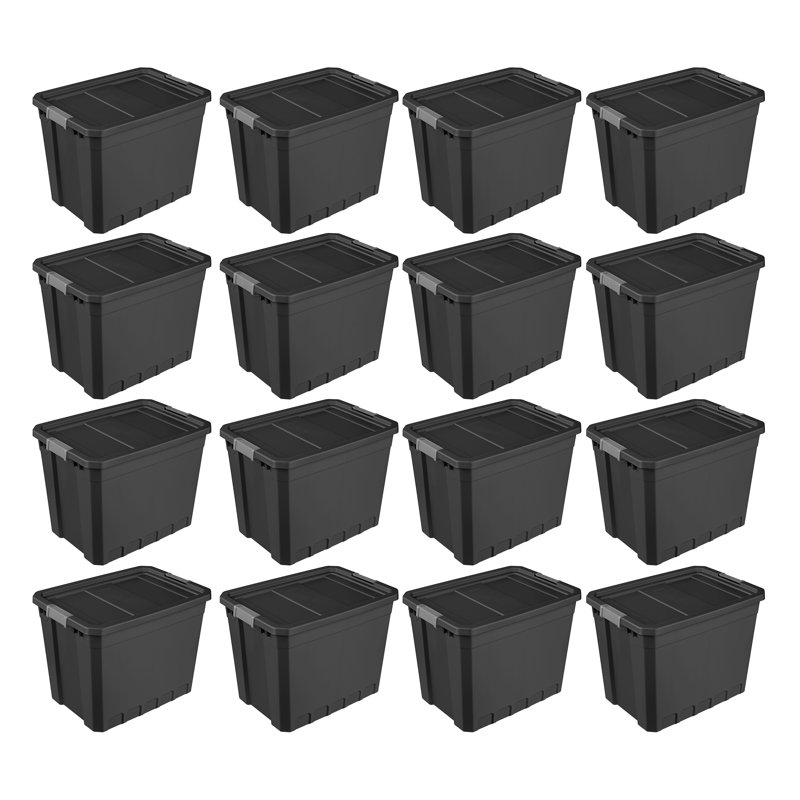 Sterilite Rugged Industrial Stackable Storage Tote w/ Lid, Black