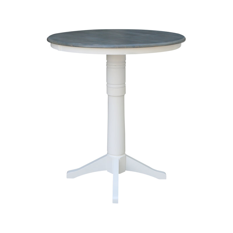 Craighead Bar Height Solid Wood Pedestal Dining Table, 41.9" H x 36" L x 36" W, White/Heather Gray