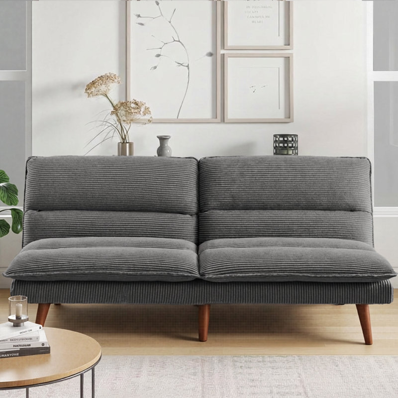 67'' Corduroy Convertible Futon Sofa Bed, Gray Corduroy