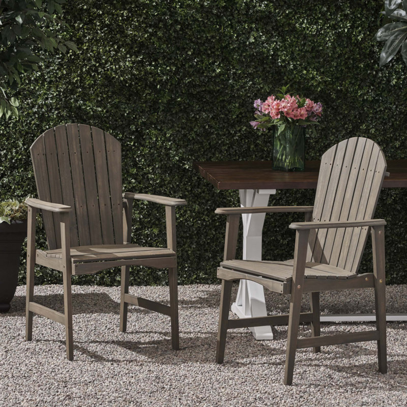 Outdoor Weather Resistant Acacia Wood Adirondack Dining Chairs (Set Of 2), Gray