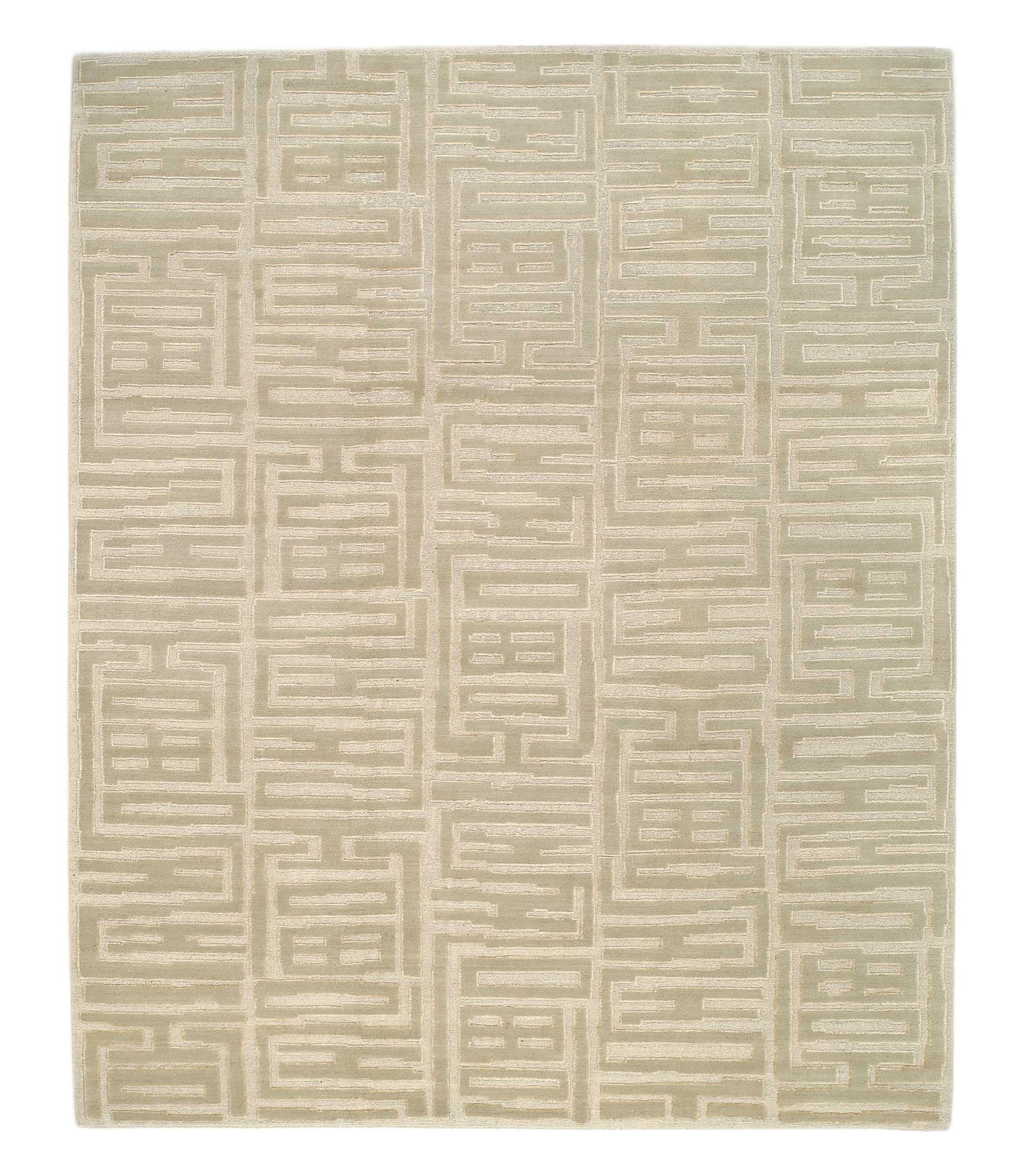 Tufenkian Tiki Geometric Hand-Knotted Wool/Silk Beige/Neutral Area Rug ...