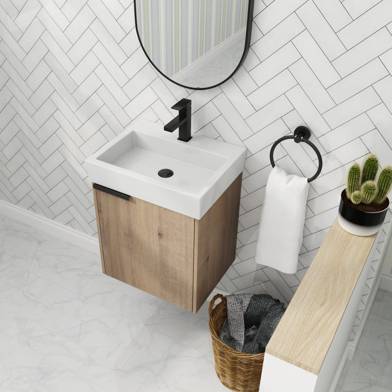 Ensemble de meuble-lavabo simple mural 18 po Norna, Imitation chêne