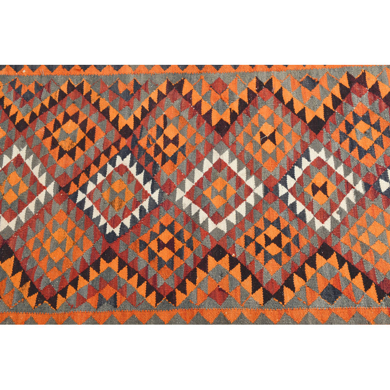Tapis à motif géométrique en laine orange 35,4 x 111,4 pouces