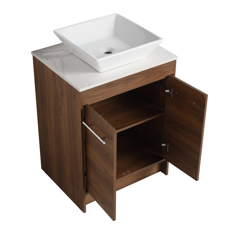 Meuble-lavabo autoportant de 96 po avec plateau en céramique Aurrie, Carrée