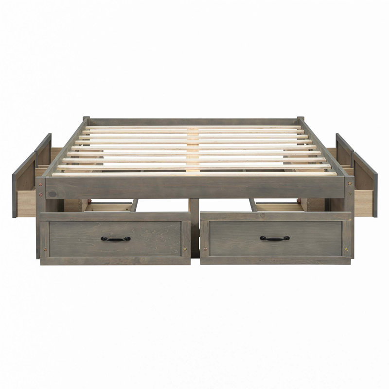 Lit plateforme avec 6 tiroirs de rangement, Gris antique, Full