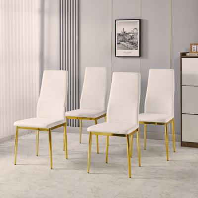 ensemble de 4 chaises, couleur dorée, siège blanc