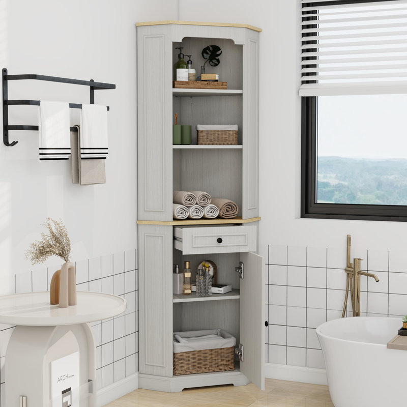 Grande armoire d'angle avec 1 porte, 1 tiroir et une tablette réglable