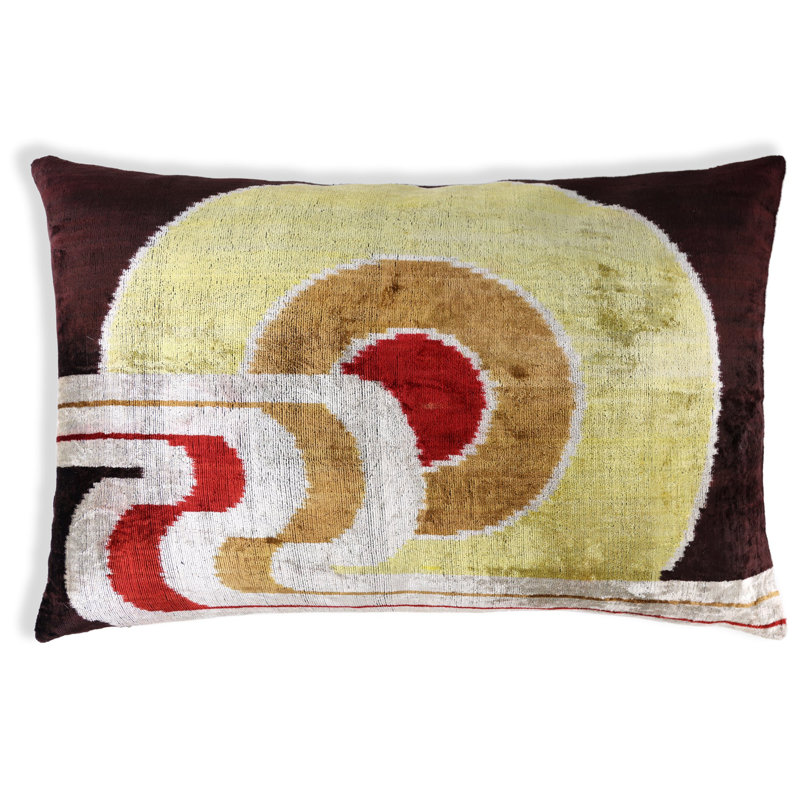Coussin en velours de soie rétro 16 x 24 - doré, rouge et marron