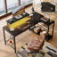 Baford Modular L-Shaped Steel Computer Desk with Built-In Electrical Outlet-464828179-468195738
