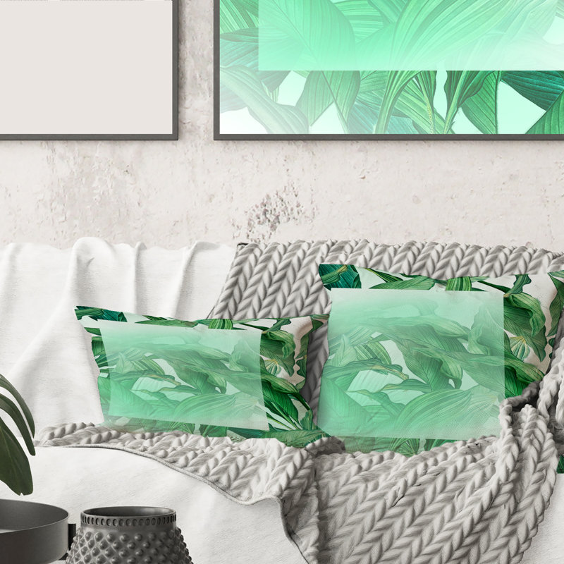 Housse de coussin rectangulaire rectangulaire sur feuille de palmier tropical, 18" x 18"