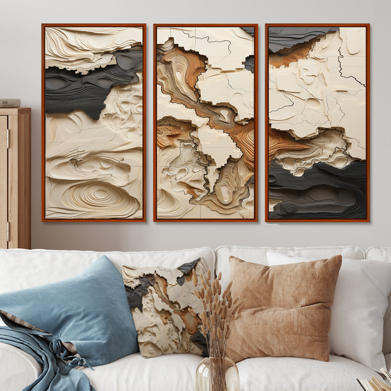 Ensemble de décoration murale beige et brun «African River Collage», H 28 po x l 36 po x P 1 po, Cadre flottant brun