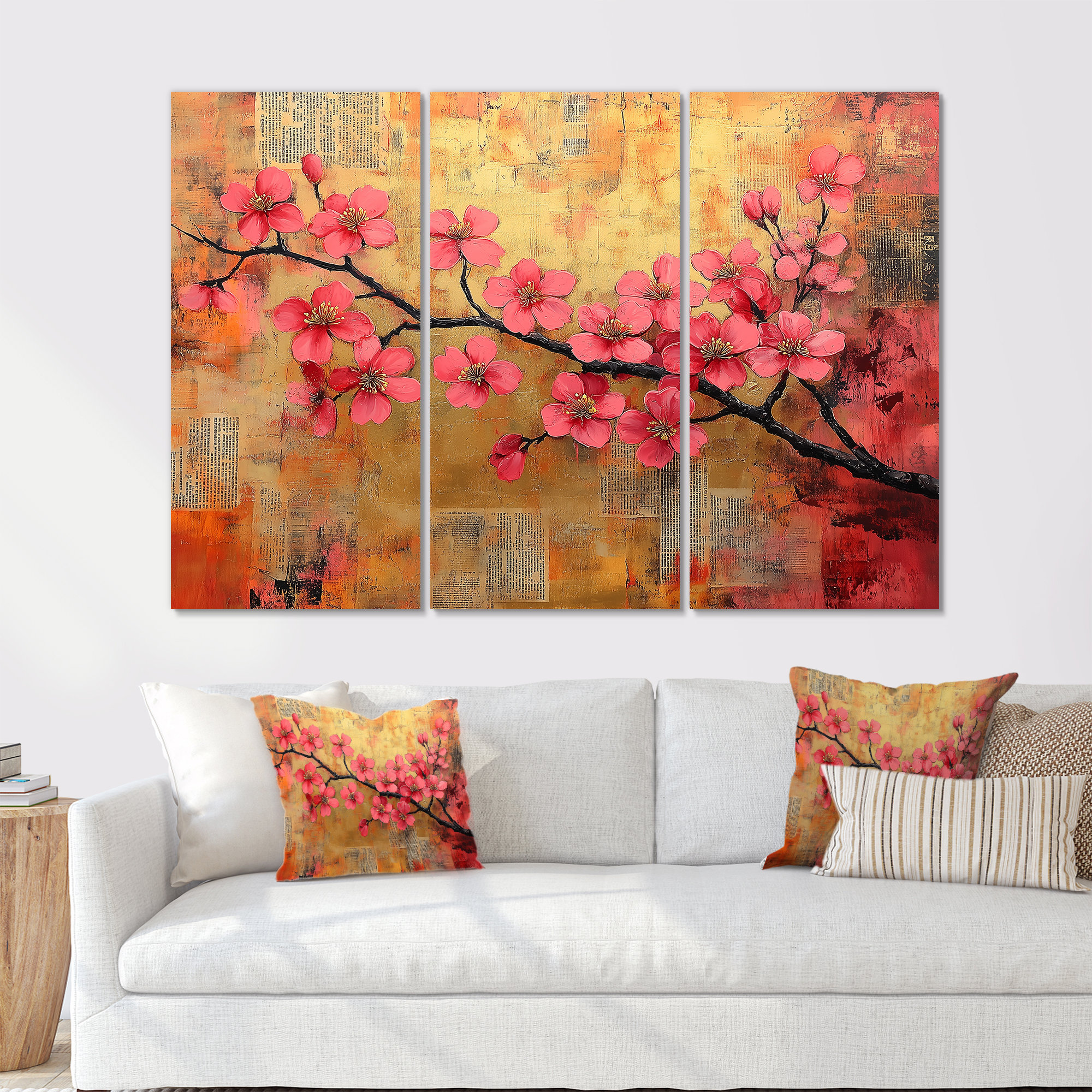Lark Manor™ Pink And Gold Spring Cherry Blossom I - Cherry Blossom Wall ...