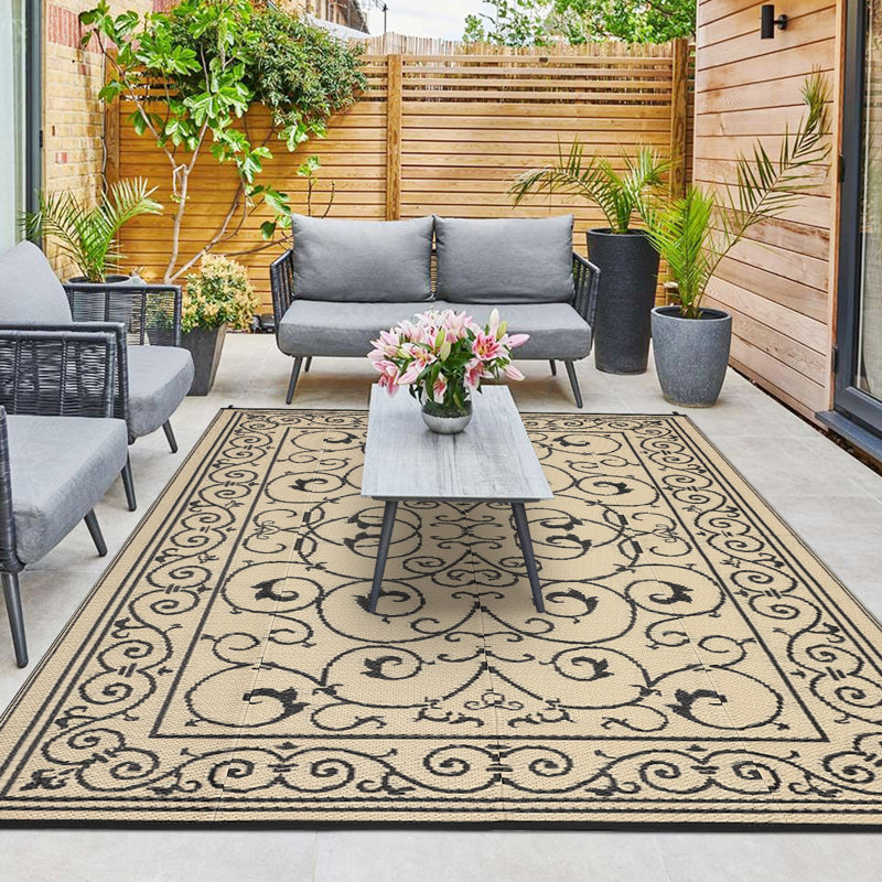 Reversible Outdoor Rug Modern UV Resistant Waterproof Plastic Patio Carpet Easy to Clean, Durable Design - Large Mat for Garden, Lawn, Patio, Porch