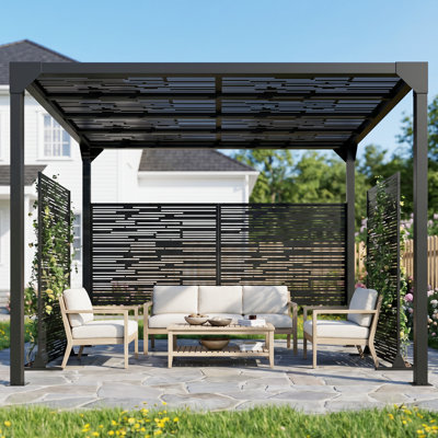 10' X 8' Pergola Set With Galvanized Steel Privacy Screens