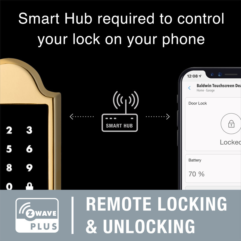 Single Cylinder Smart Deadbolt Z-Wave Technology, Polished Brass