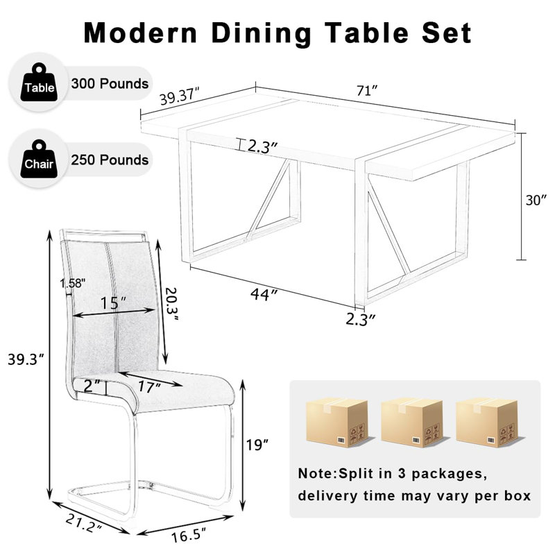 71" Modern Dining Room Table Set, High Gloss Kitchen Table With Chairs, Faux Leather Seats With Gold Metal Legs, White