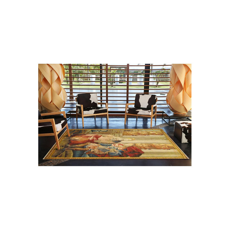 Tapis moderne tissé à motif humain moderne jaune, Sous-tapis rectangulaire 2 pi 6 po x 4 pi 11 po