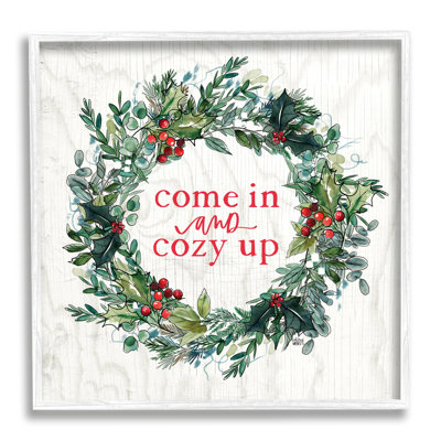 «Come In And Cozy Up Winter Red Holly», art numérique de la giclée encadrée par Valerie