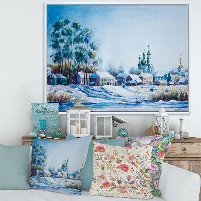 Petite ville en hiver - Cadre flottant, reproduction d'art sur toile