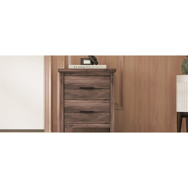 Table de chevet rétro à deux tiroirs, espace de rangement simple et généreux, noyer foncé