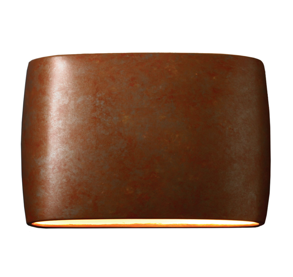 Logan Outdoor Ceramic Wall Light, LED, 9.75" H x 16" W x 4" D, Rust Patina