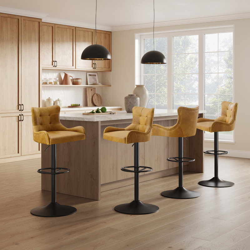 Moritz Genuine Leather Swivel Adjustable Height Stool, Light Brown 