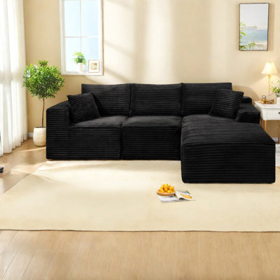 Canapé d'angle compressible, canapé en velours côtelé noir de 264 cm (103,9 pouces), canapé nuage moderne pour la maison