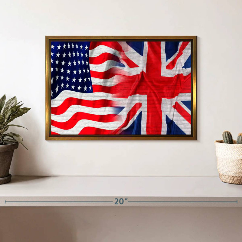 Drapeau américain et britannique, Cadre flottant doré, 13 po x 9 po