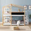 Lit superposé double au-dessus de double 93,3 x 55,9 x 76 pouces Lit simple en bois blanc et naturel avec fenêtres de toit, échelle et plateforme