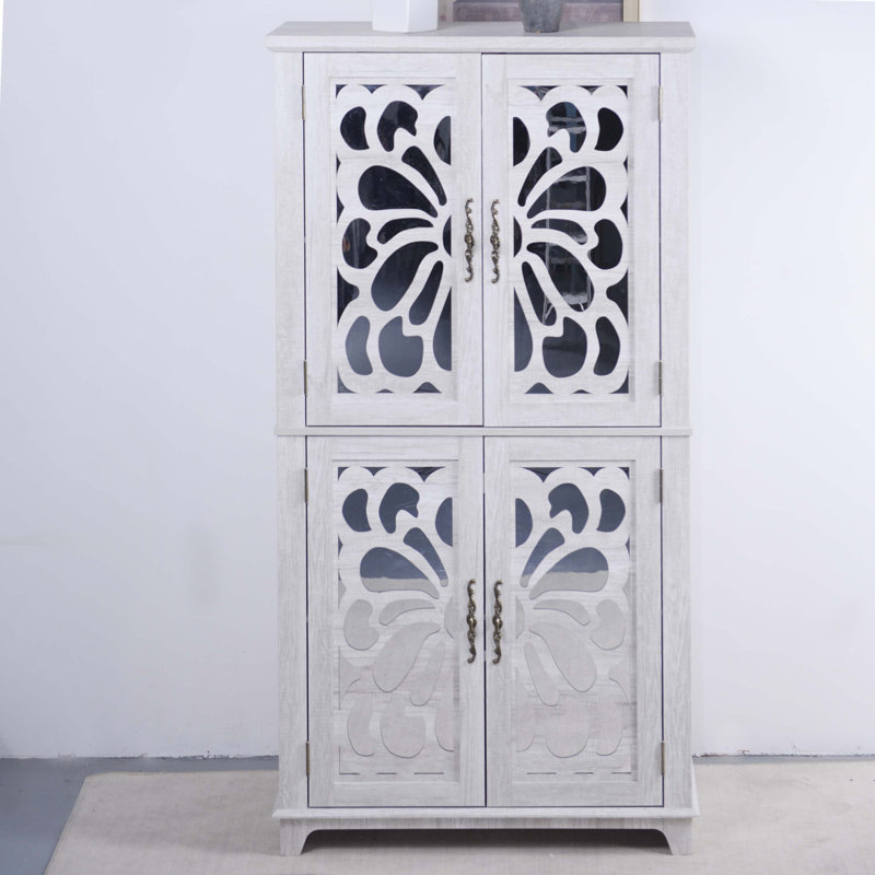 Buffet avec 4 portes en miroir, Gris clair