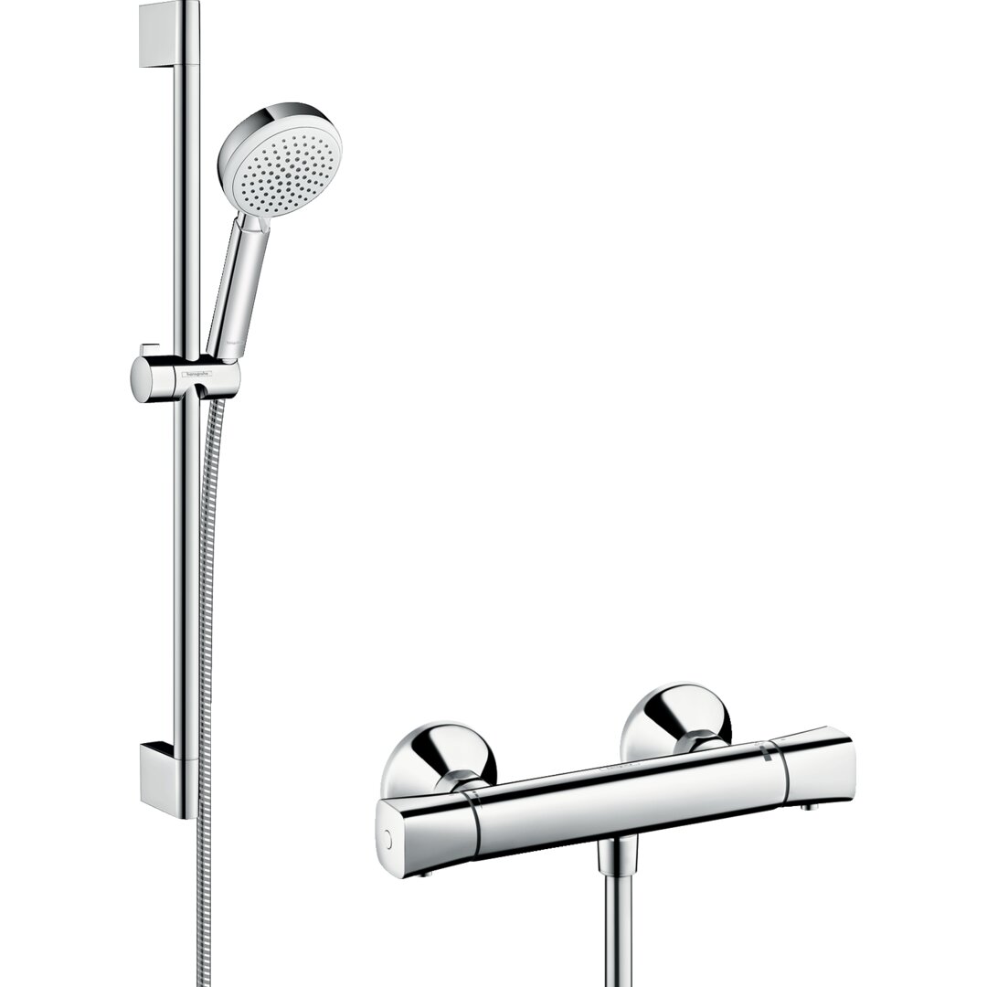 Hansgrohe Crometta 100 Brausesystem Aufputz Vario Mit Ecostat Universal Thermostat Und Duschstange 65 Cm Weiß/Chrom