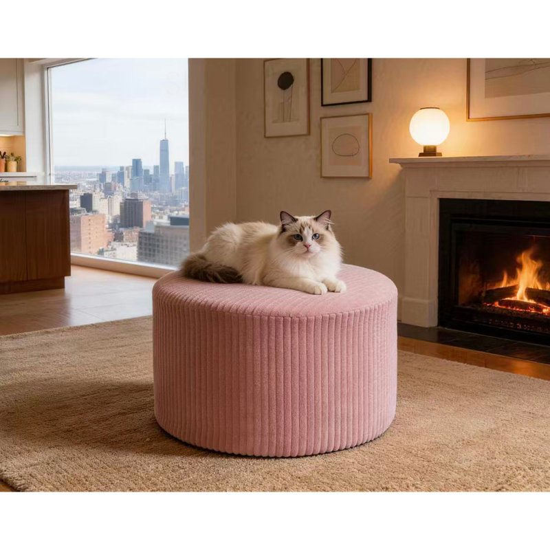 Repose-pieds plein Corduroy Upholstery, Rose