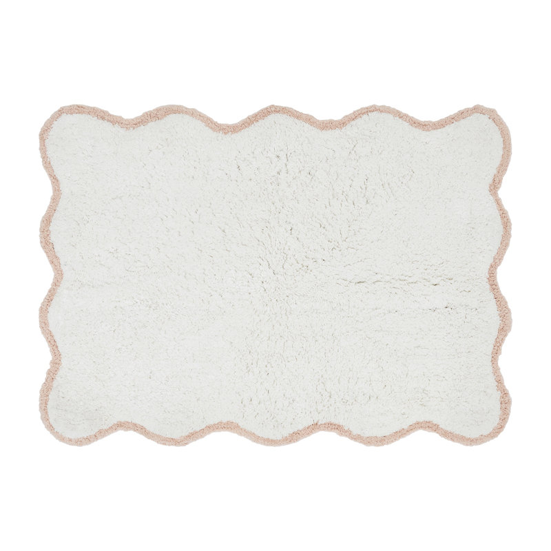 Tapis pour salle de bain en coton Ebern Designs Home Whitman, Simple - L 24 po x l 17 po, Blanc / rosé