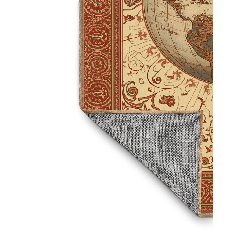 Tapis oriental brun lavable à la machine Pavni World Globe Classic - reliure brun clair, 2 x 5