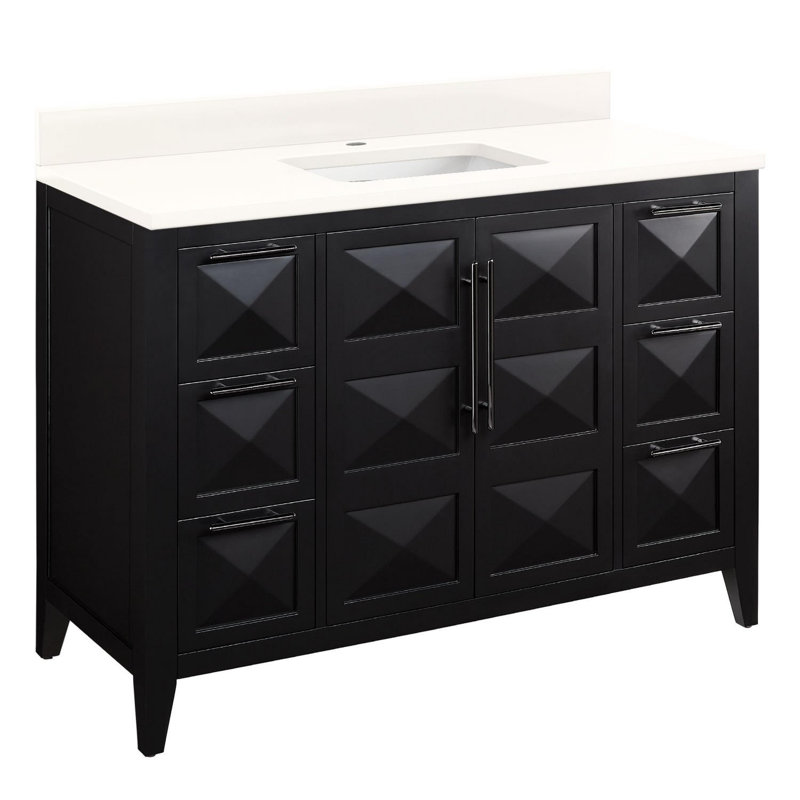 48" Holmesdale Vanity with Rectangular Undermount Sink, Arctic White Quartz, Black, Single-Hole
