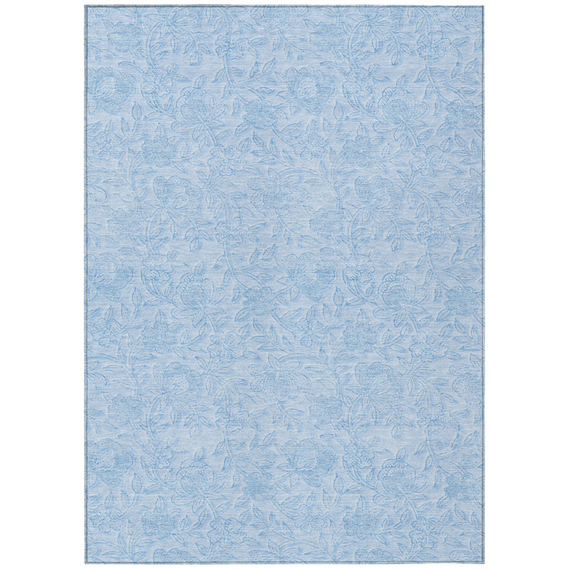 Tapis intérieur / extérieur lavable floral bleu ciel et bleu 8 pi x 10 pi HomeRoots
