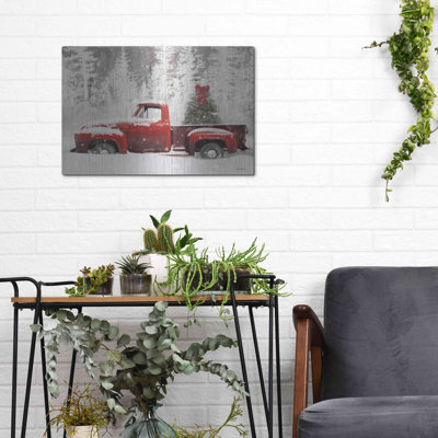«Red Truck with Christmas Tree II» par Lori Deiter, art mural en métal